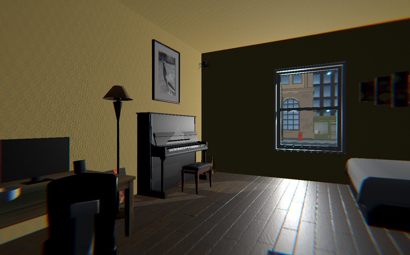 The room the game takes place in, rendered in Unity