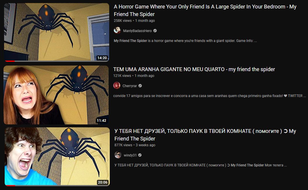 YouTube creators playing My Friend the Spider